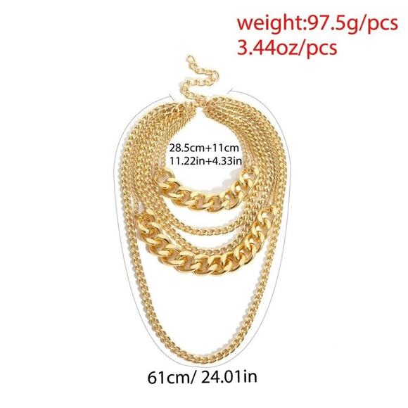 NEW Necklace Chunky Layering Chains Silver Tone Fashion Trend Jewelry m21 - Picture 4 of 4